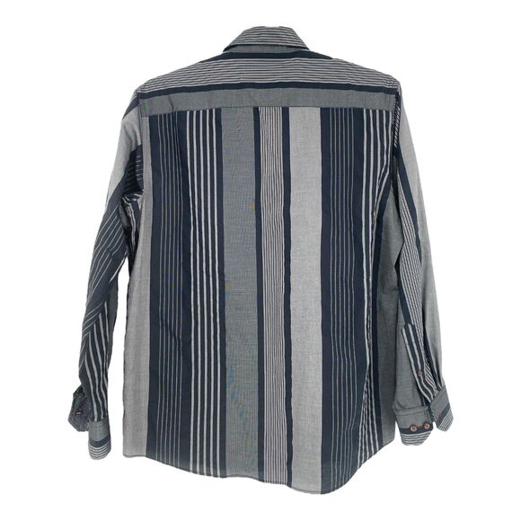 BUGATCHI EMBROIDERED FLORAL STITCH OVER BLACK & GRAY STRIPE SHIRT LONG SL. L - Picture 9 of 10